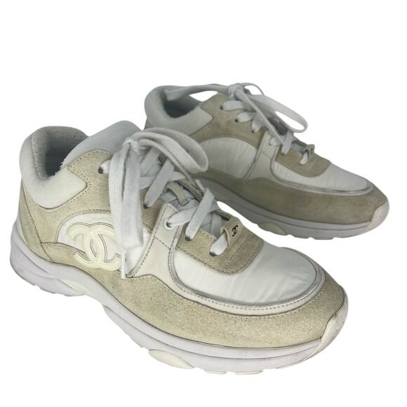 Chanel 2020 CC Logo Low Top Mixed Media Suede and Leather Nylon Chunky Sneakers - Picture 4 of 16